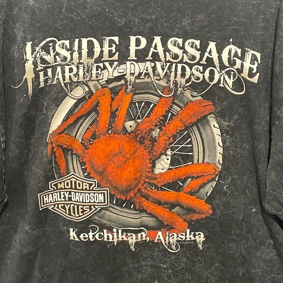 Harley Davidson Inside Passage Crab Graphic T Shirt Black Acid Wash Mens XL - Picture 6 of 9